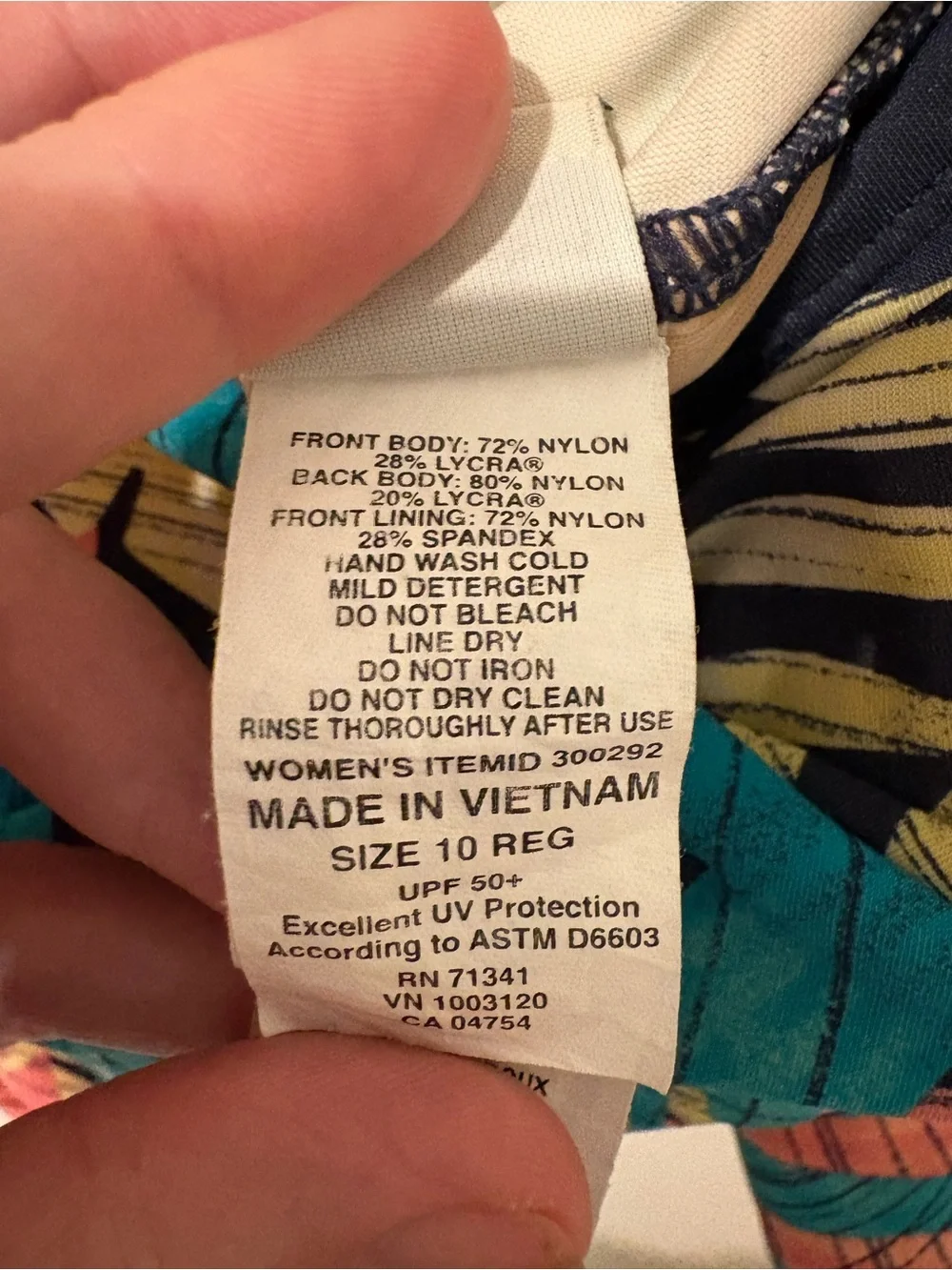 L.L. Bean UPF 50 Tankini Top Print Tropical Palm Leaf Adjustable Straps Cups 10